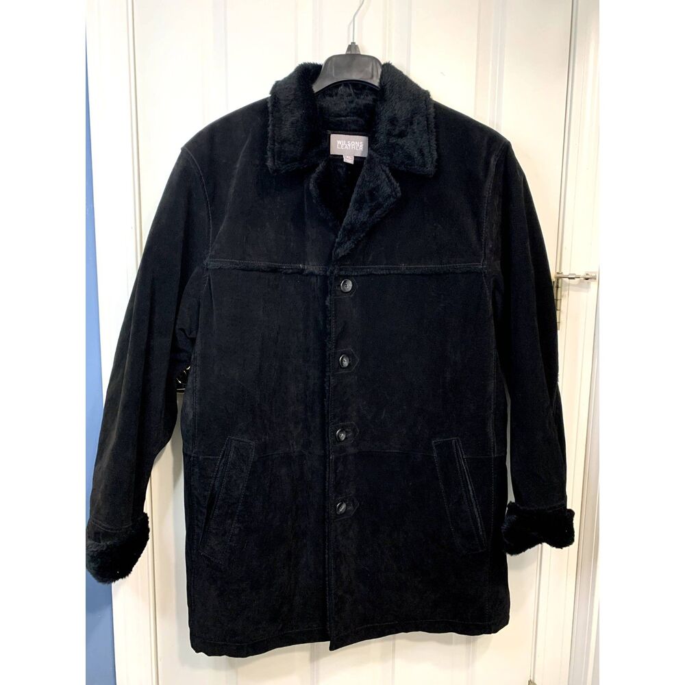Wilsons Leather Black Suede Faux Fur Coat Size XL